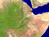 Ethiopia Satellite + Borders 1600x1200